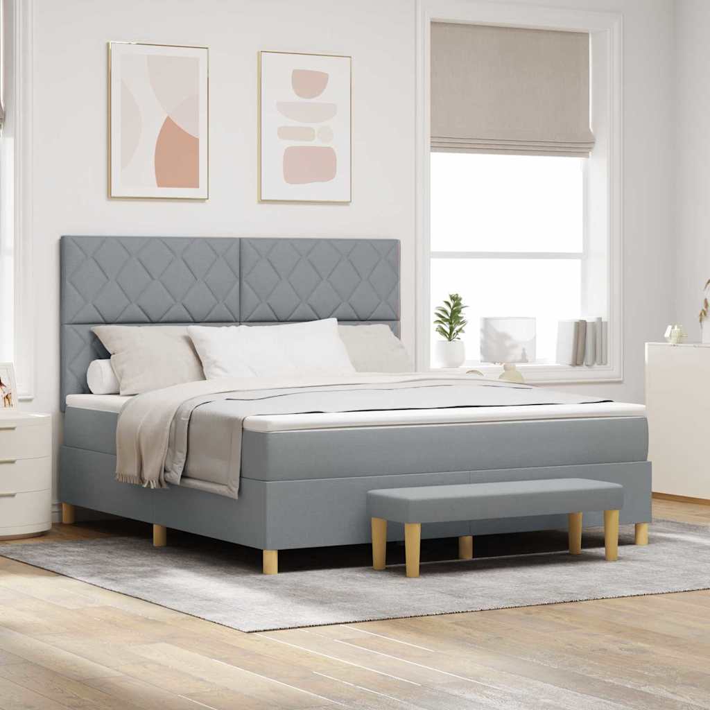 Box spring seng med hovedgærde Lysegrå 200 x 180 cm Stof