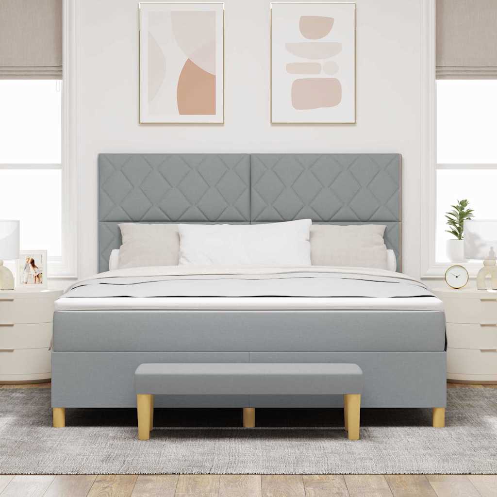 Box spring seng med hovedgærde Lysegrå 200 x 180 cm Stof