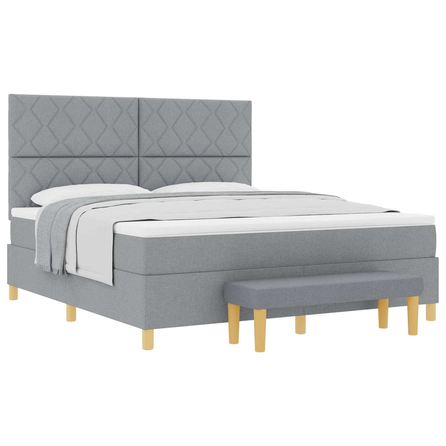 Box spring seng med hovedgærde Lysegrå 200 x 180 cm Stof