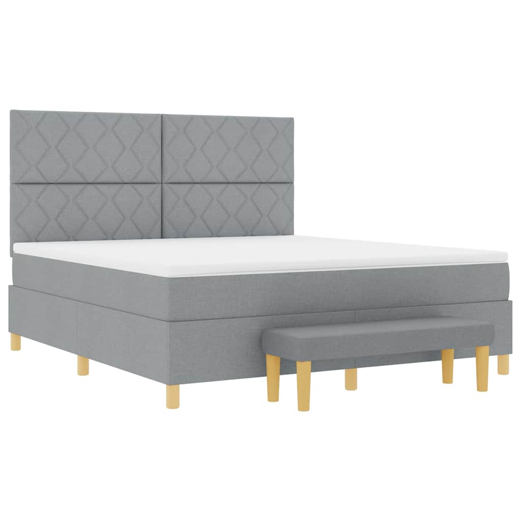 Box spring seng med hovedgærde Lysegrå 200 x 180 cm Stof