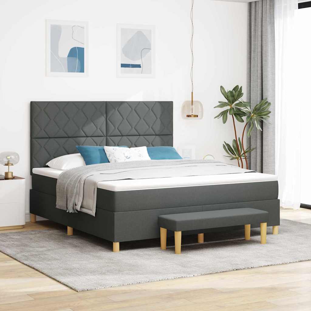 Box spring seng med pude Mørkegrå 200 x 180 cm Stof
