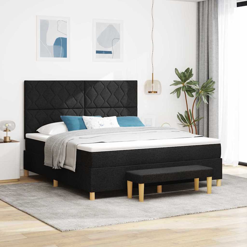Box spring seng med hovedgærde Sort 200 x 180 cm Stof