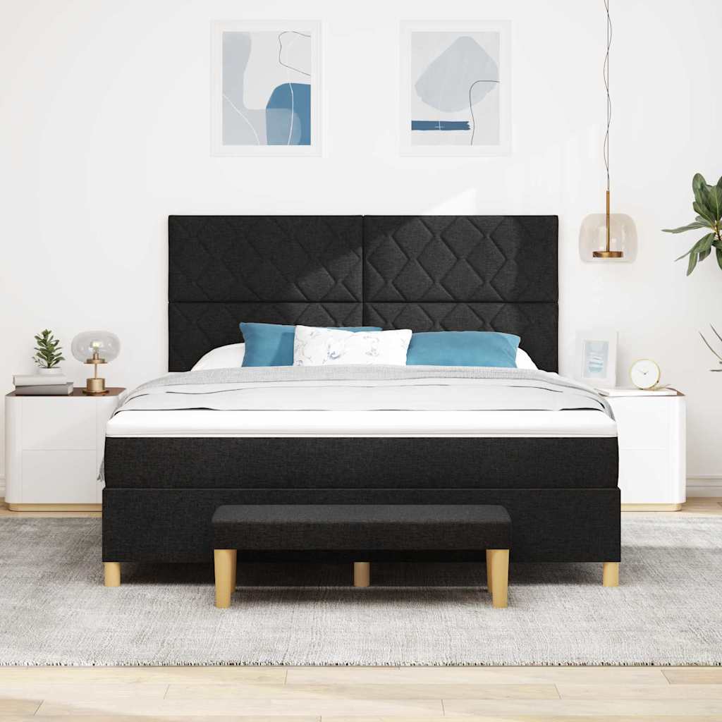 Box spring seng med hovedgærde Sort 200 x 180 cm Stof