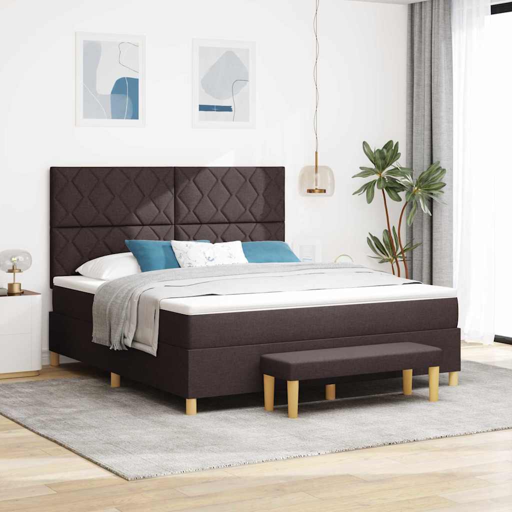 Box spring seng med hovedgærde Mørk Brun 200 x 180 cm Stof