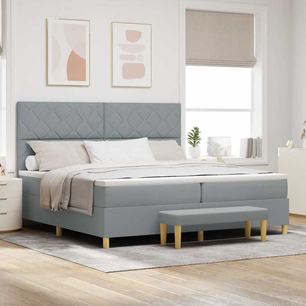 Box spring seng med pude Lysegrå 200 x 200 cm Stof