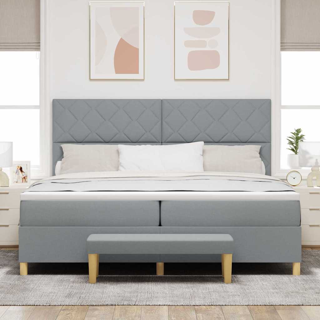 Box spring seng med pude Lysegrå 200 x 200 cm Stof