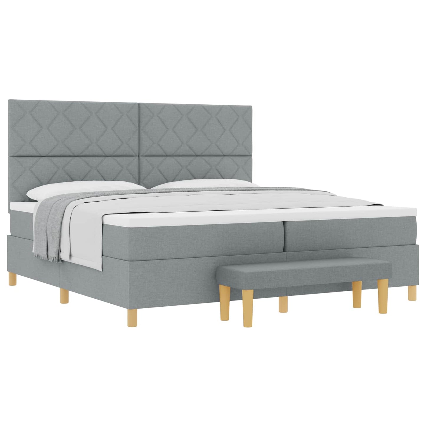 Box spring seng med pude Lysegrå 200 x 200 cm Stof