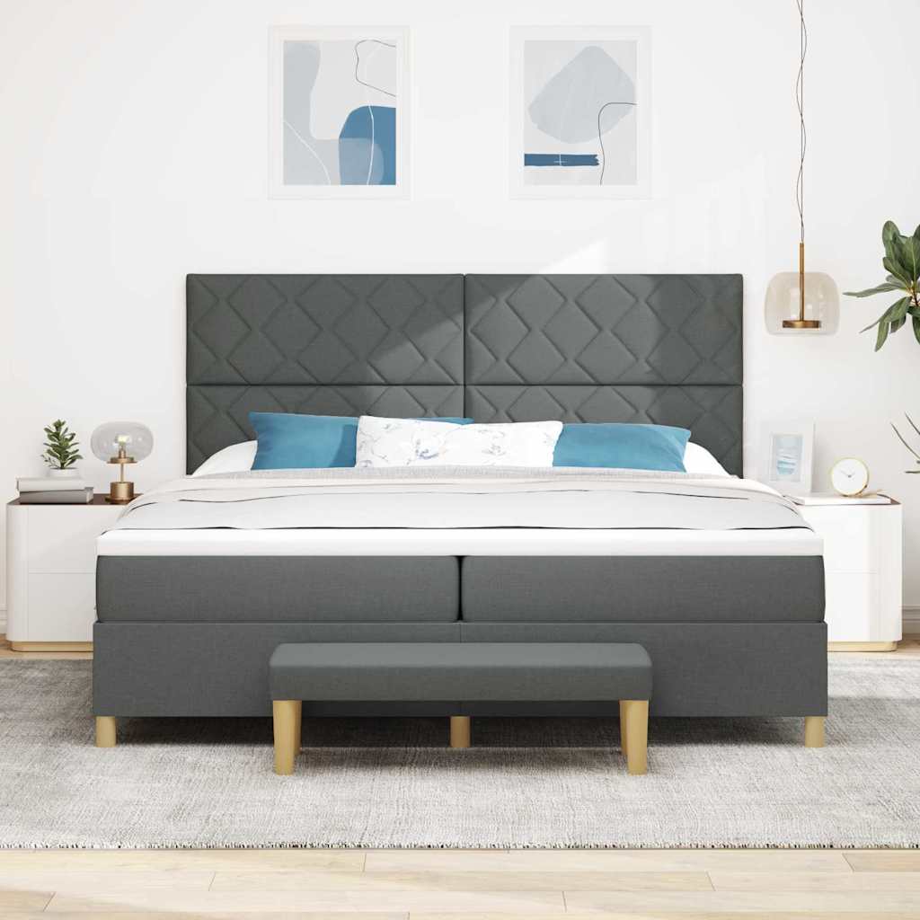 Box spring seng med hovedgærde Mørkegrå 200 x 200 cm Stof