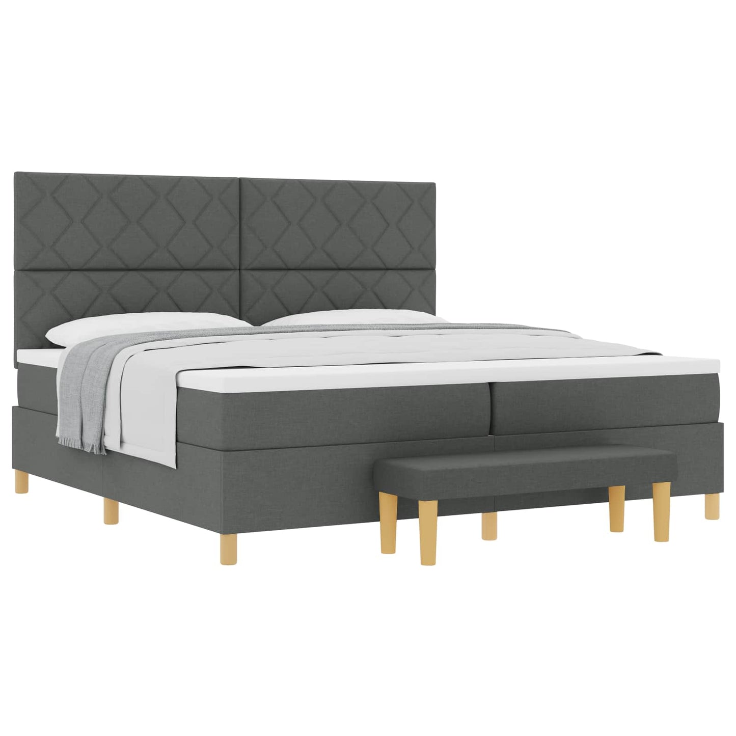 Box spring seng med hovedgærde Mørkegrå 200 x 200 cm Stof
