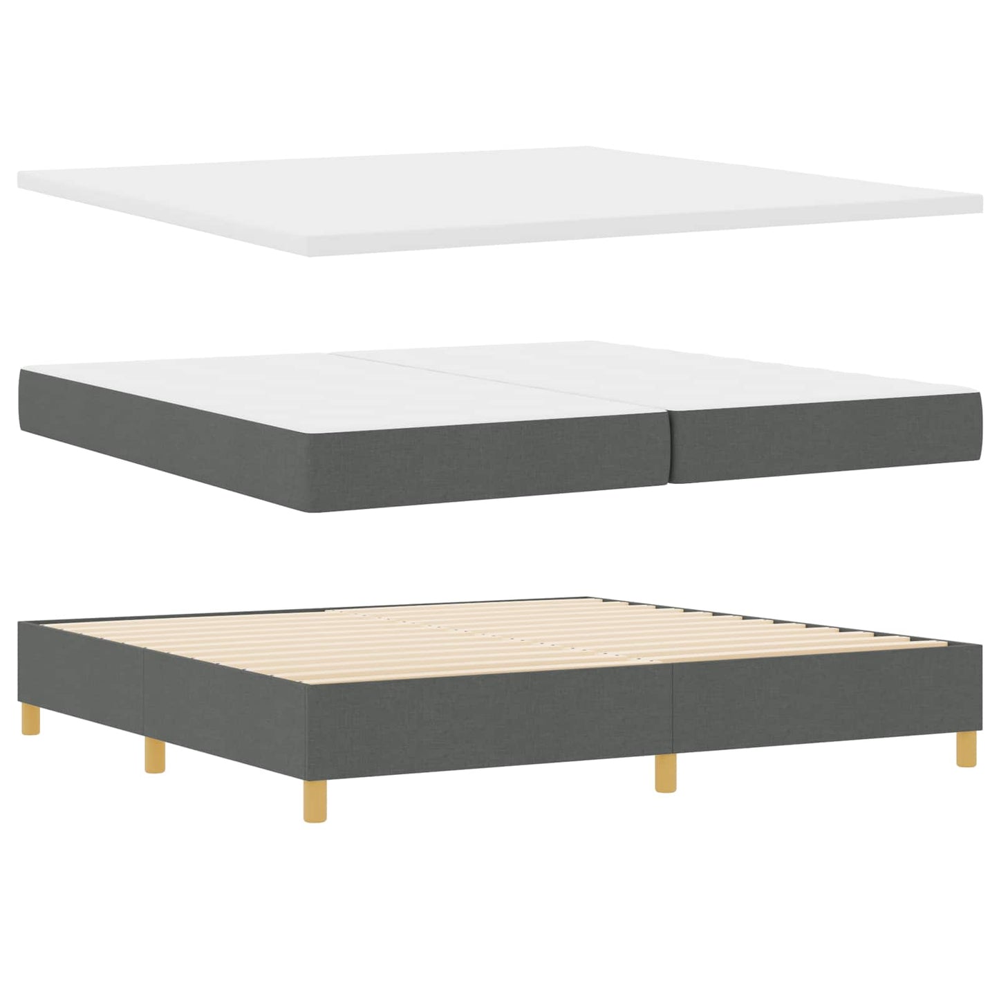 Box spring seng med hovedgærde Mørkegrå 200 x 200 cm Stof