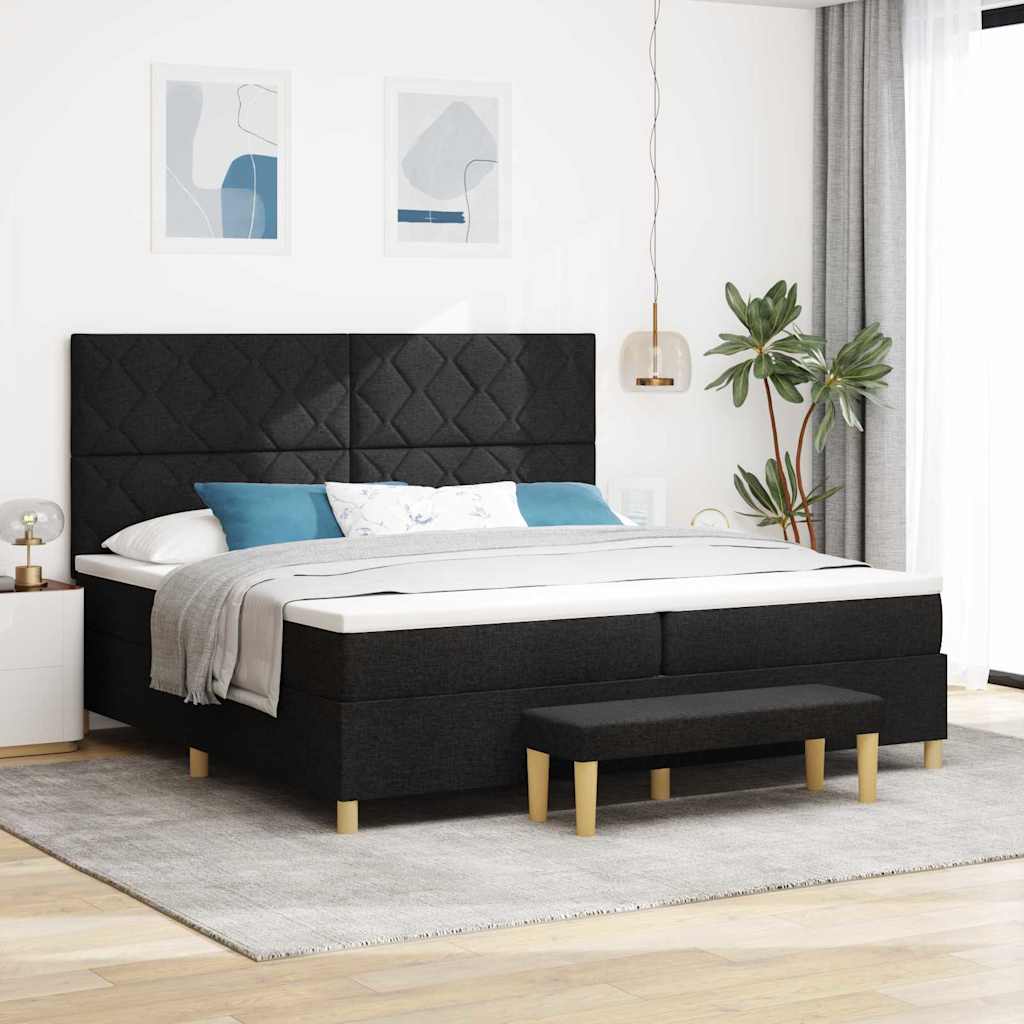 Box spring seng med hovedgærde Sort 200 x 200 cm Stof