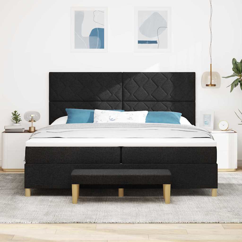 Box spring seng med hovedgærde Sort 200 x 200 cm Stof