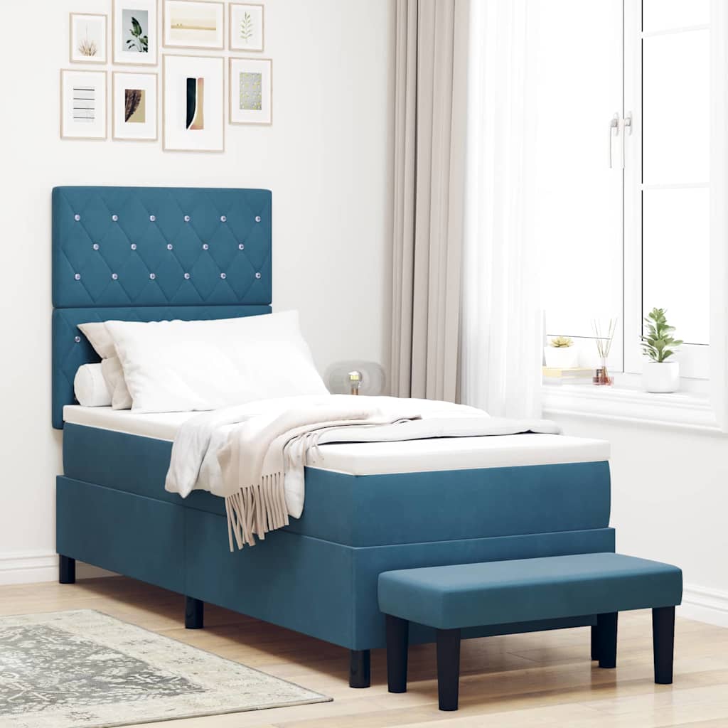 Box spring seng med pude Mørkeblå 200 x 80 cm Fløjl