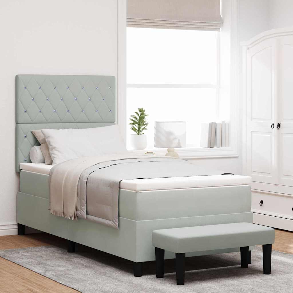 Box spring seng med hovedgærde Lysegrå 190 x 90 cm Fløjl