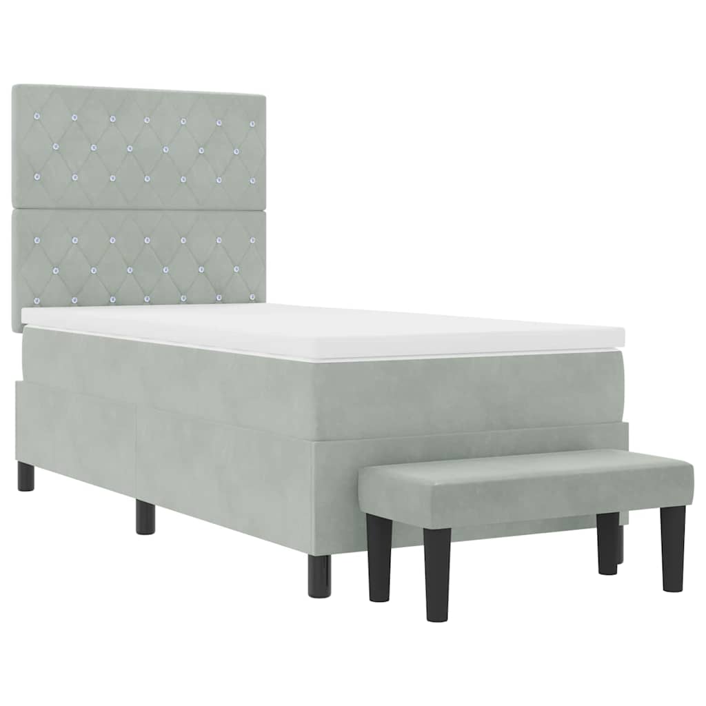 Box spring seng med hovedgærde Lysegrå 190 x 90 cm Fløjl