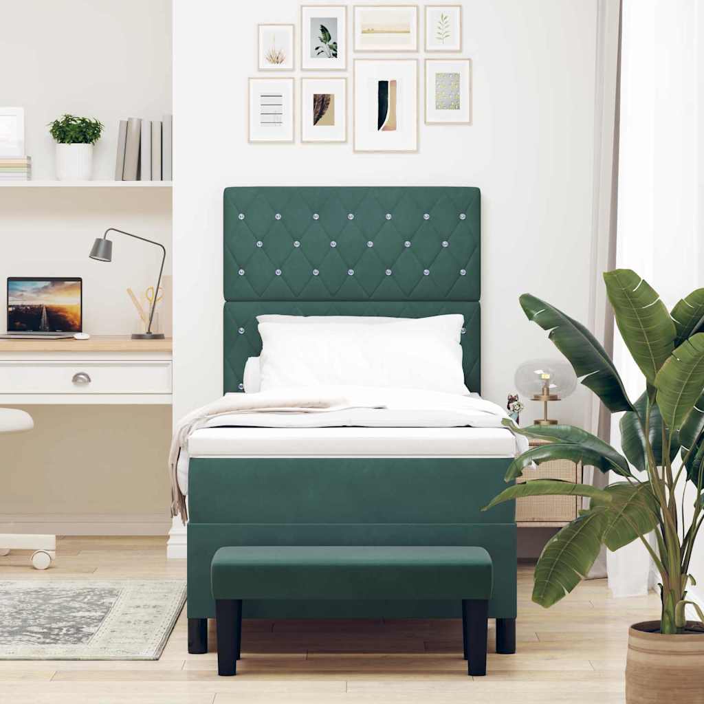Box spring seng med hovedgærde Mørkegrøn 190 x 90 cm Fløjl