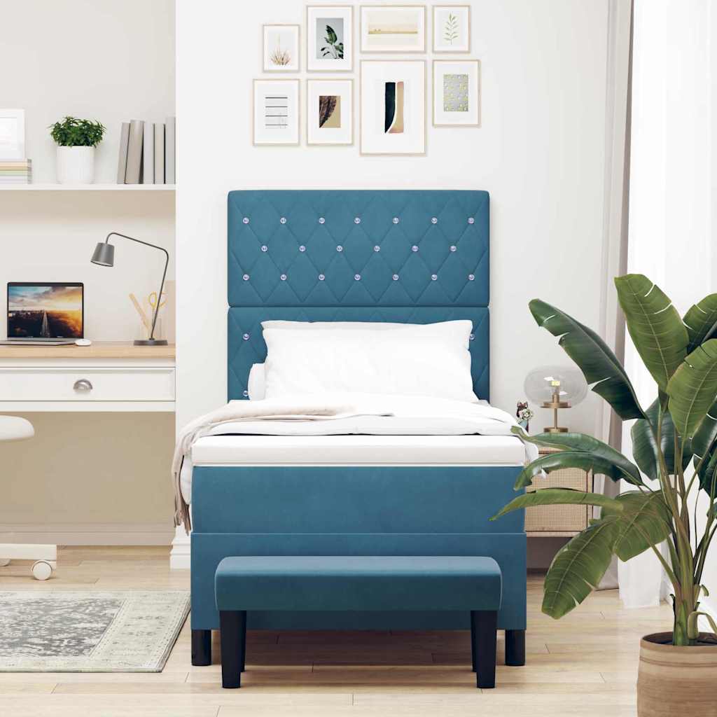 Box spring seng med hovedgærde Mørkeblå 190 x 90 cm Fløjl