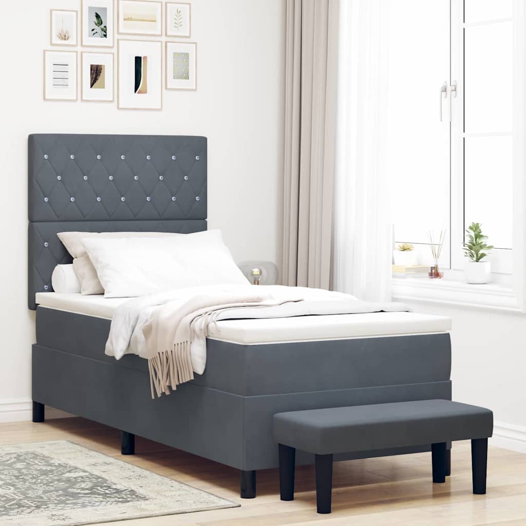 Box spring seng med hovedgærde Mørkegrå 200 x 100 cm Fløjl
