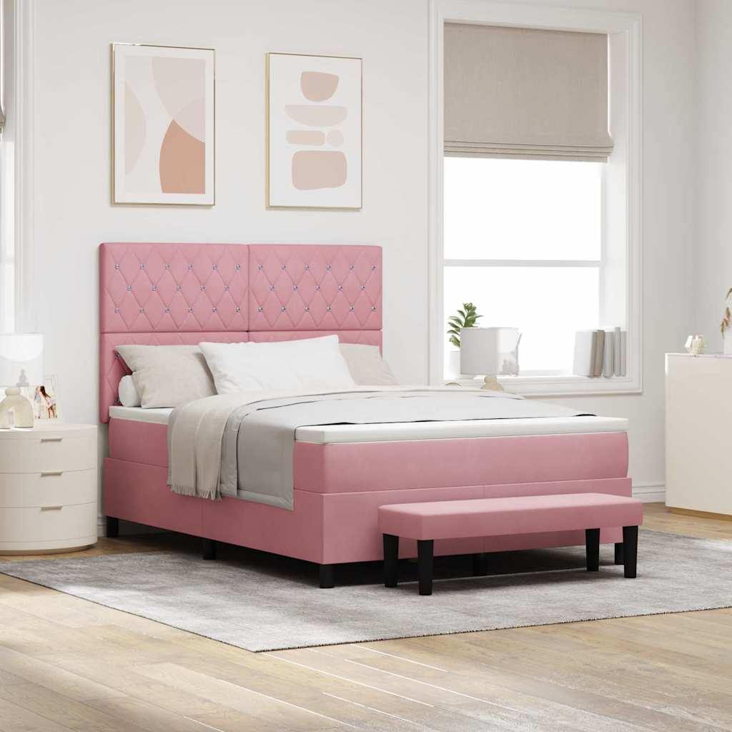 Box spring seng med hovedgærde Lyserød 200 x 140 cm Fløjl