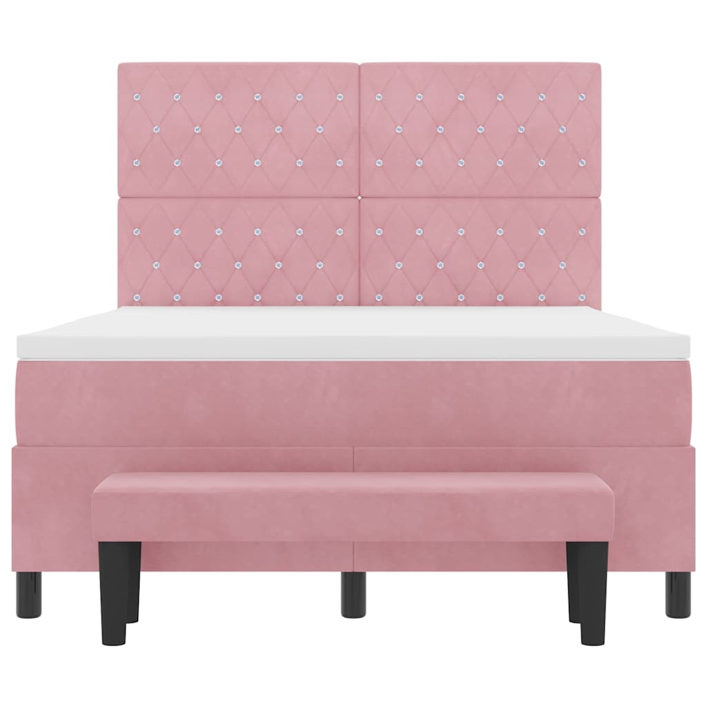 Box spring seng med hovedgærde Lyserød 200 x 140 cm Fløjl
