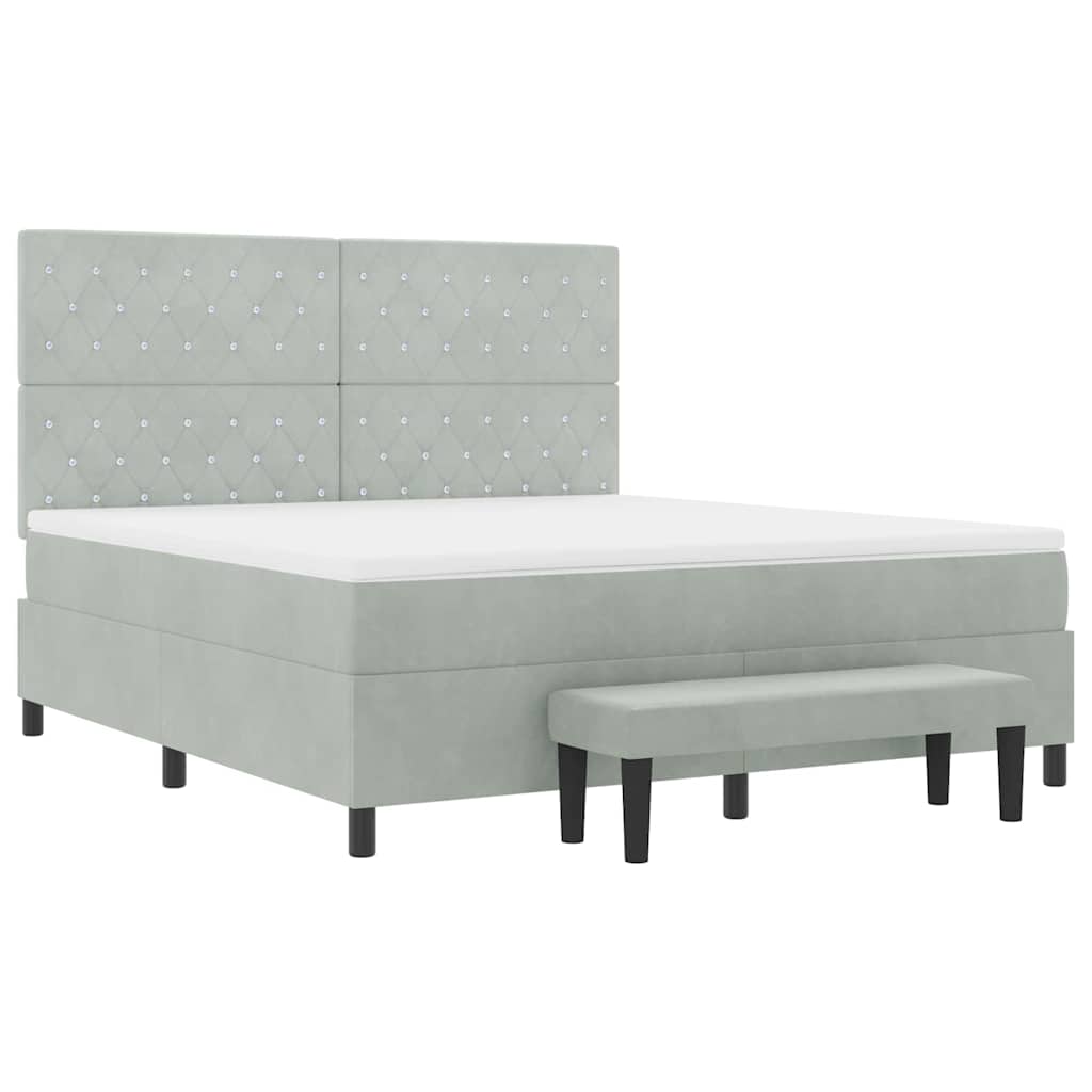 Box spring seng med hovedgærde Lysegrå 200 x 180 cm Fløjl