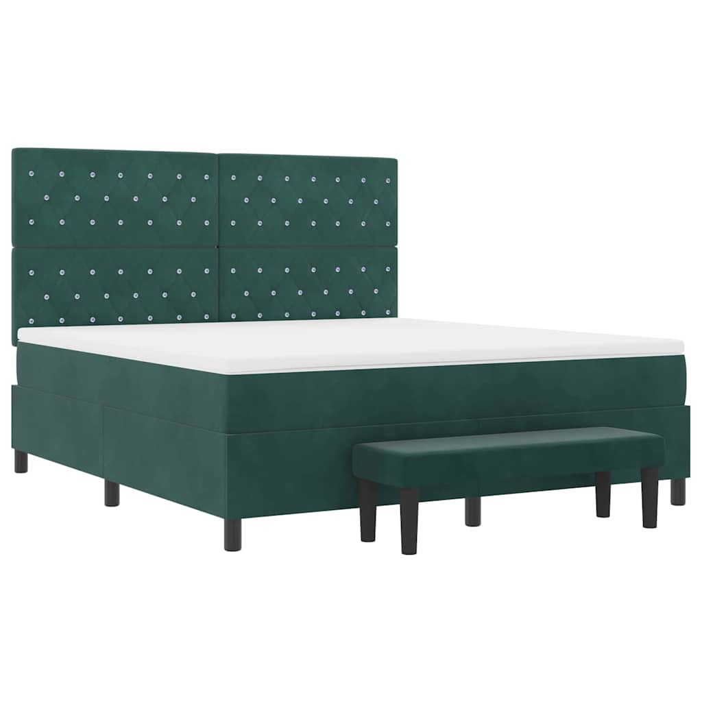 Box spring seng med hovedgærde Mørkegrøn 200 x 180 cm Fløjl