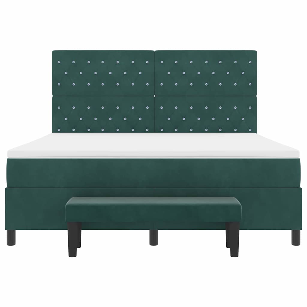 Box spring seng med hovedgærde Mørkegrøn 200 x 180 cm Fløjl