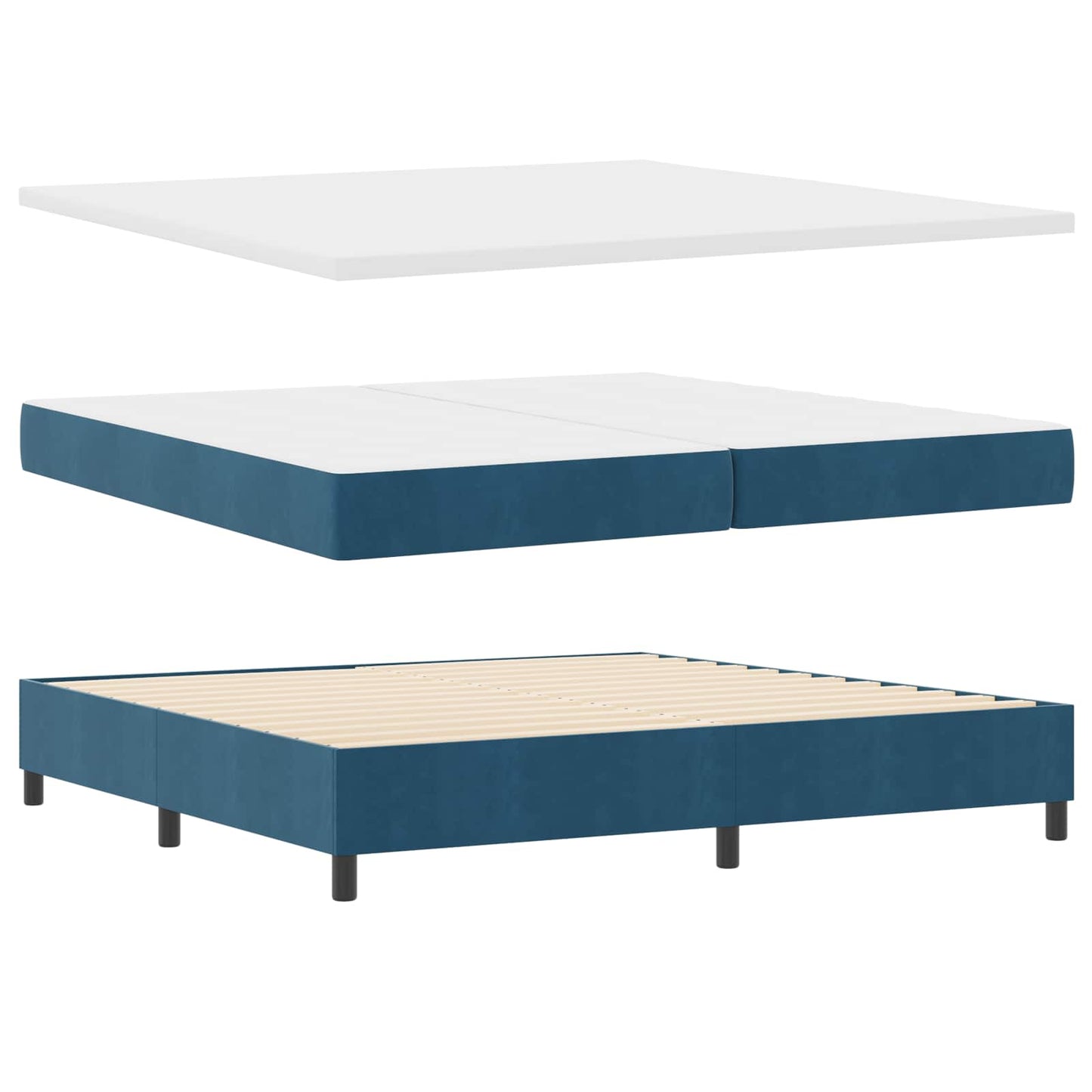 Box spring seng med madras Mørkeblå 200 x 200 cm Fløjl