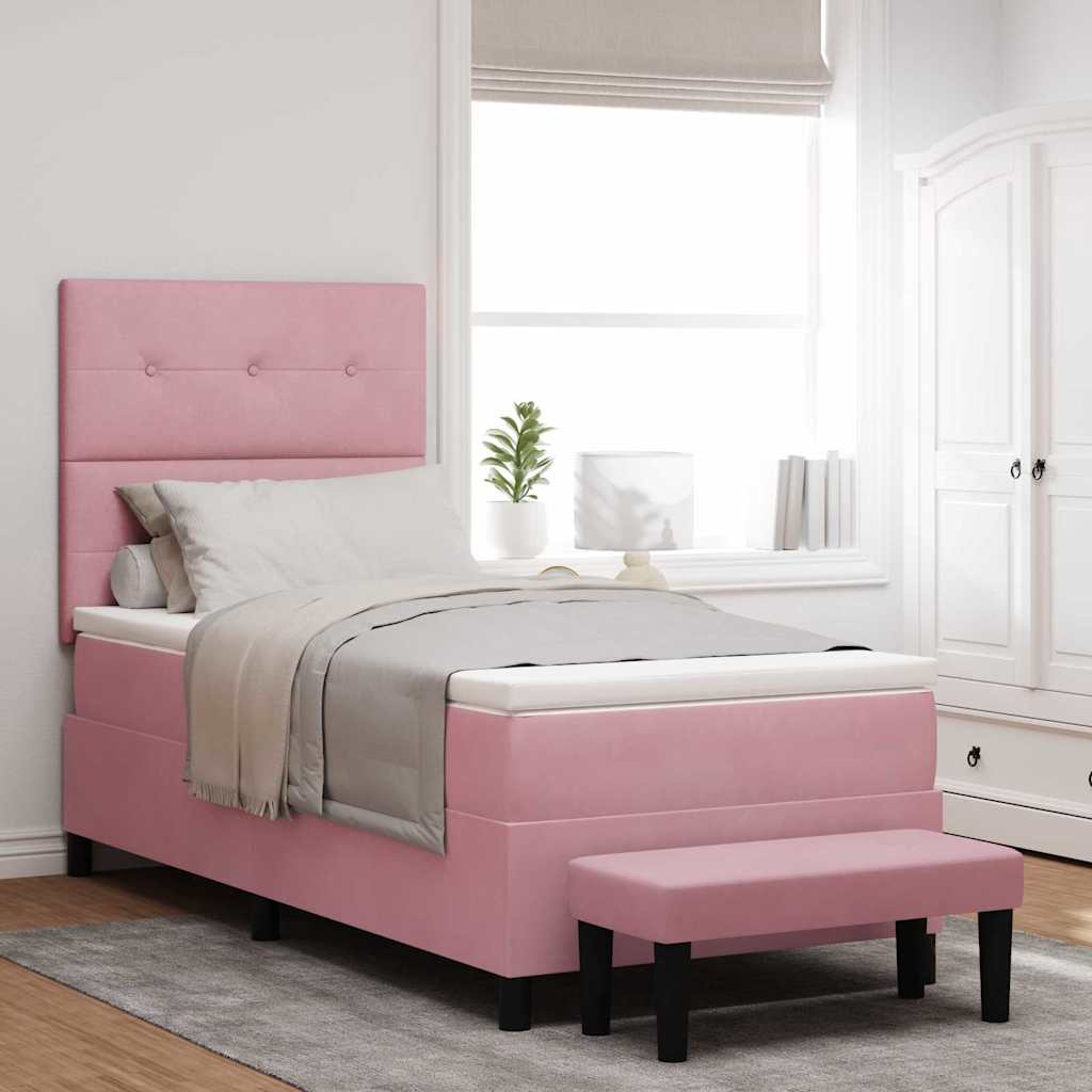 Box spring seng med pude Lyserød 190 x 90 cm Fløjl