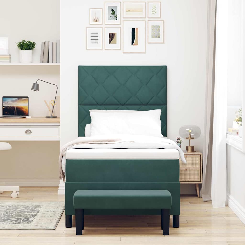 Box spring seng med hovedgærde Mørkegrøn 190 x 90 cm Fløjl