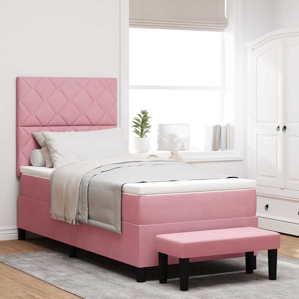Box spring seng med hovedgærde Lyserød 190 x 90 cm Fløjl