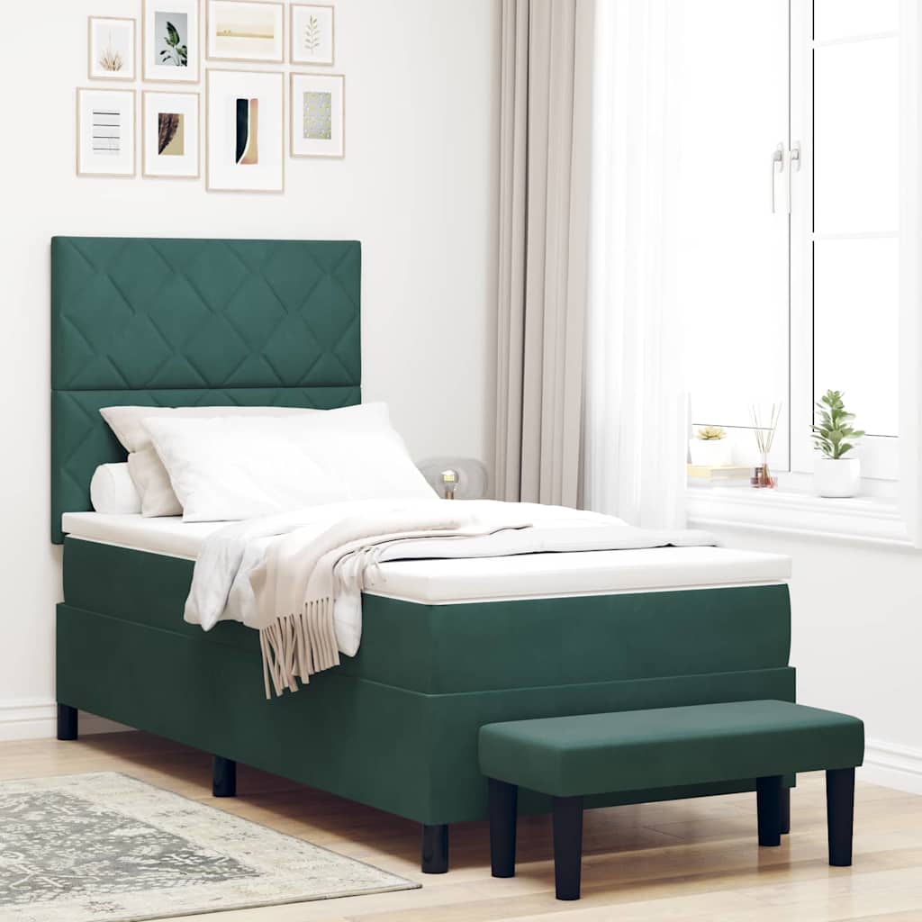Box spring seng med hovedgærde Mørkegrøn 200 x 100 cm Fløjl