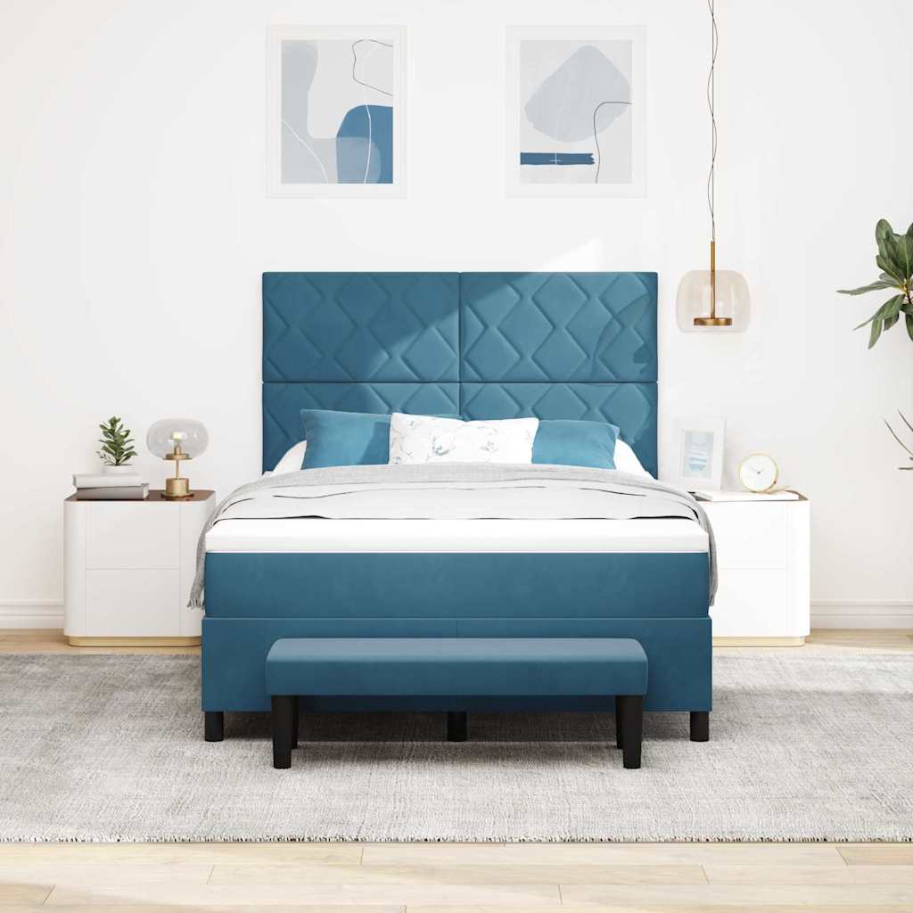 Box spring seng med hovedgærde Mørkeblå 200 x 160 cm Fløjl