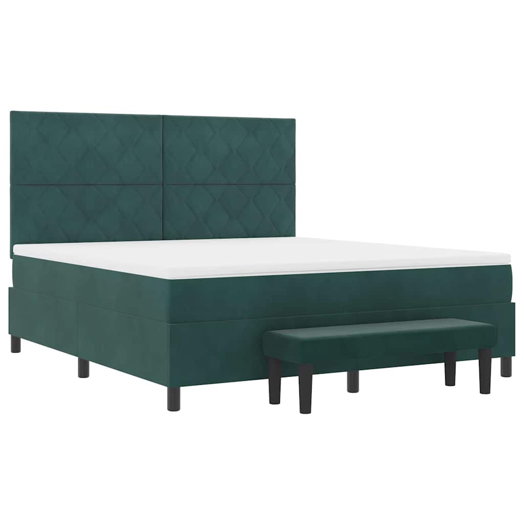 Box spring seng med hovedgærde Mørkegrøn 200 x 180 cm Fløjl