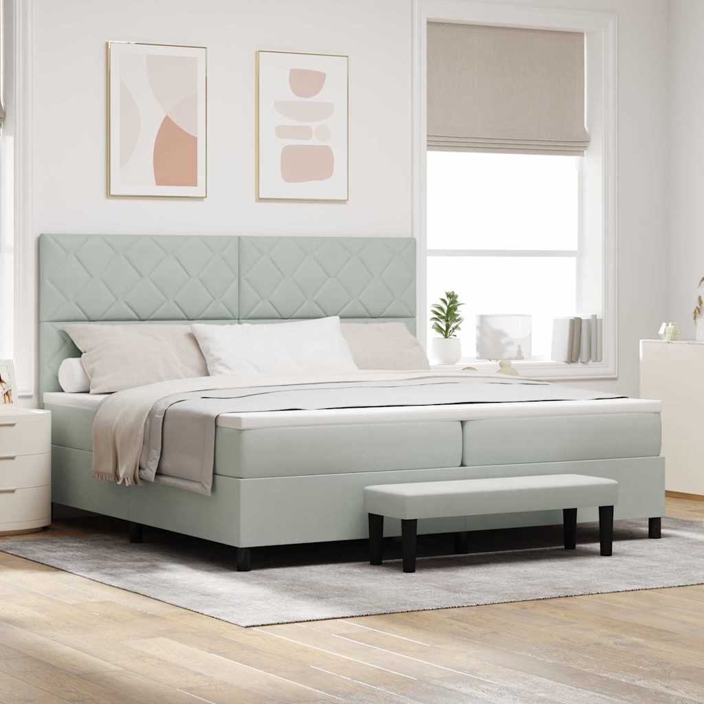 Box spring seng med hovedgærde Lysegrå 200 x 200 cm Fløjl