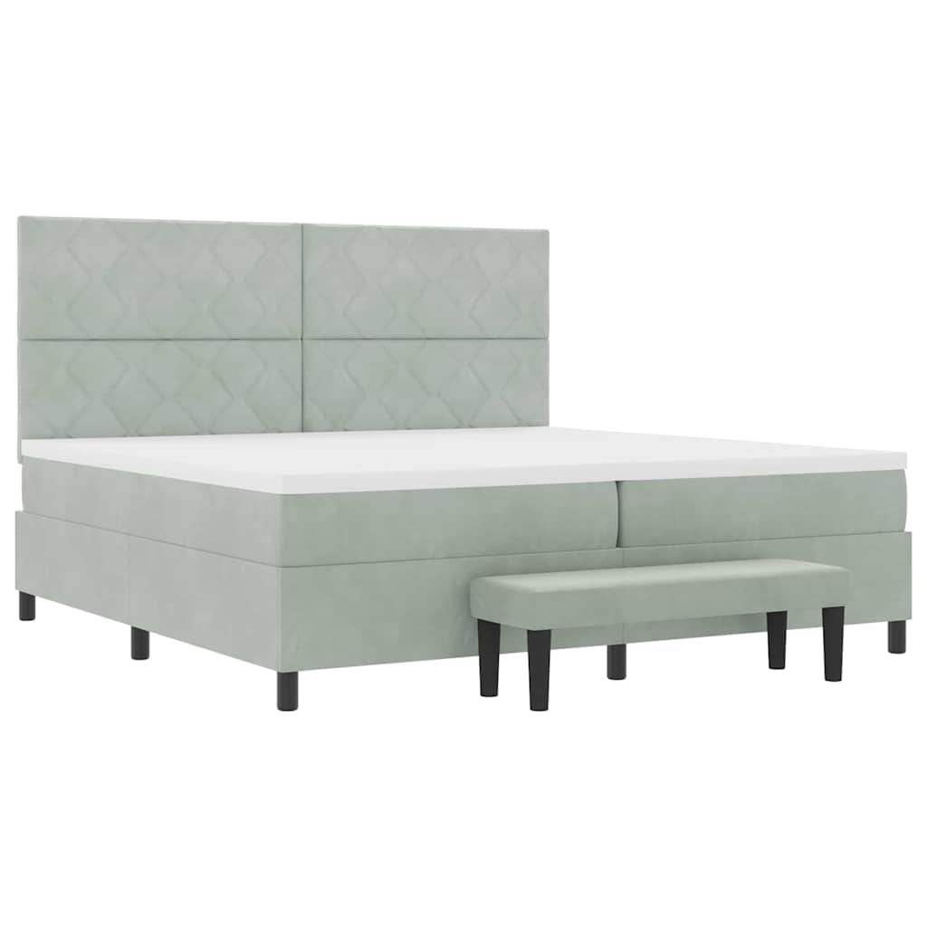 Box spring seng med hovedgærde Lysegrå 200 x 200 cm Fløjl