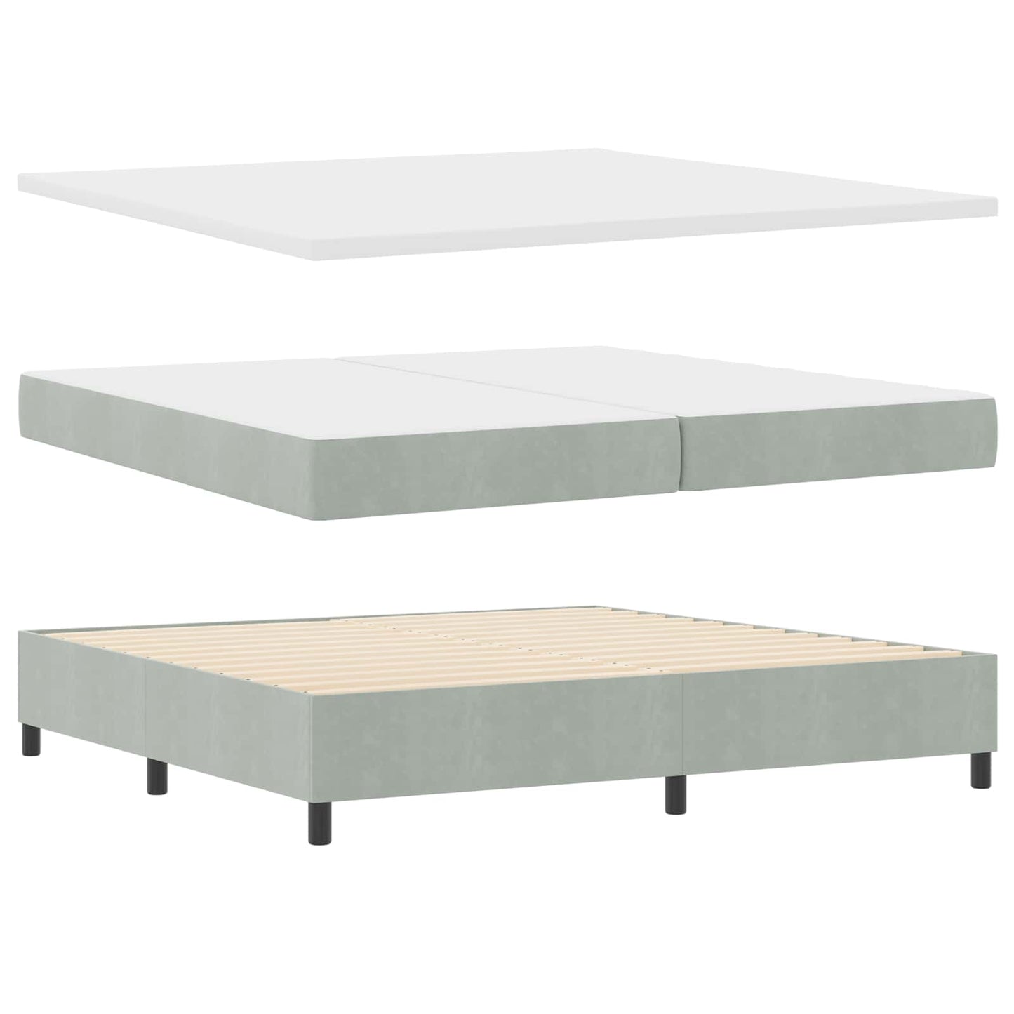 Box spring seng med hovedgærde Lysegrå 200 x 200 cm Fløjl