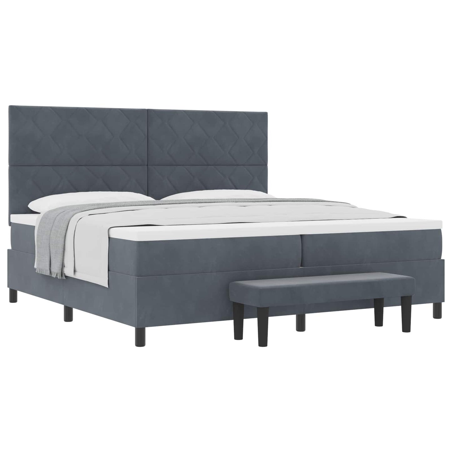 Box spring seng med hovedgærde Mørkegrå 200 x 200 cm Fløjl