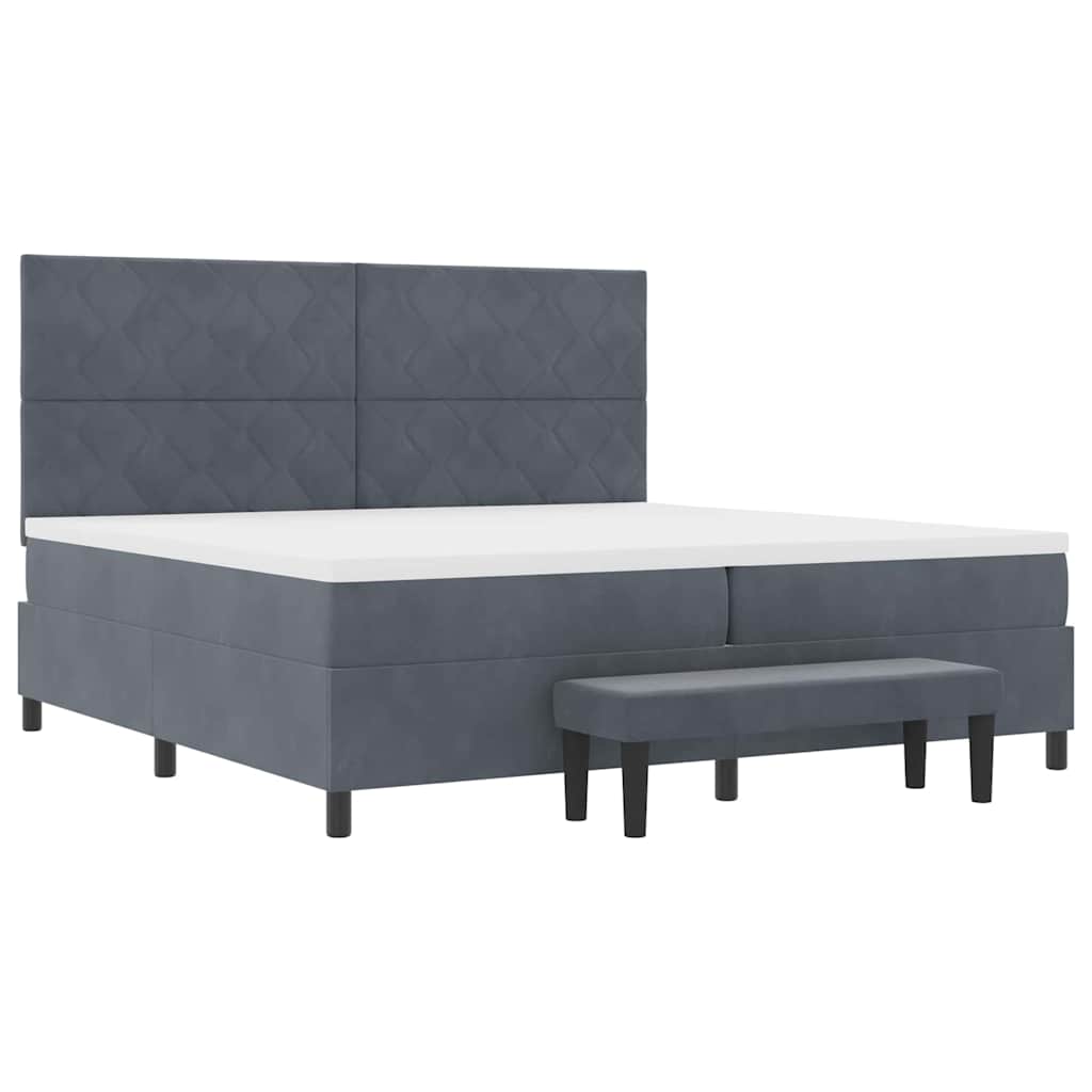 Box spring seng med hovedgærde Mørkegrå 200 x 200 cm Fløjl