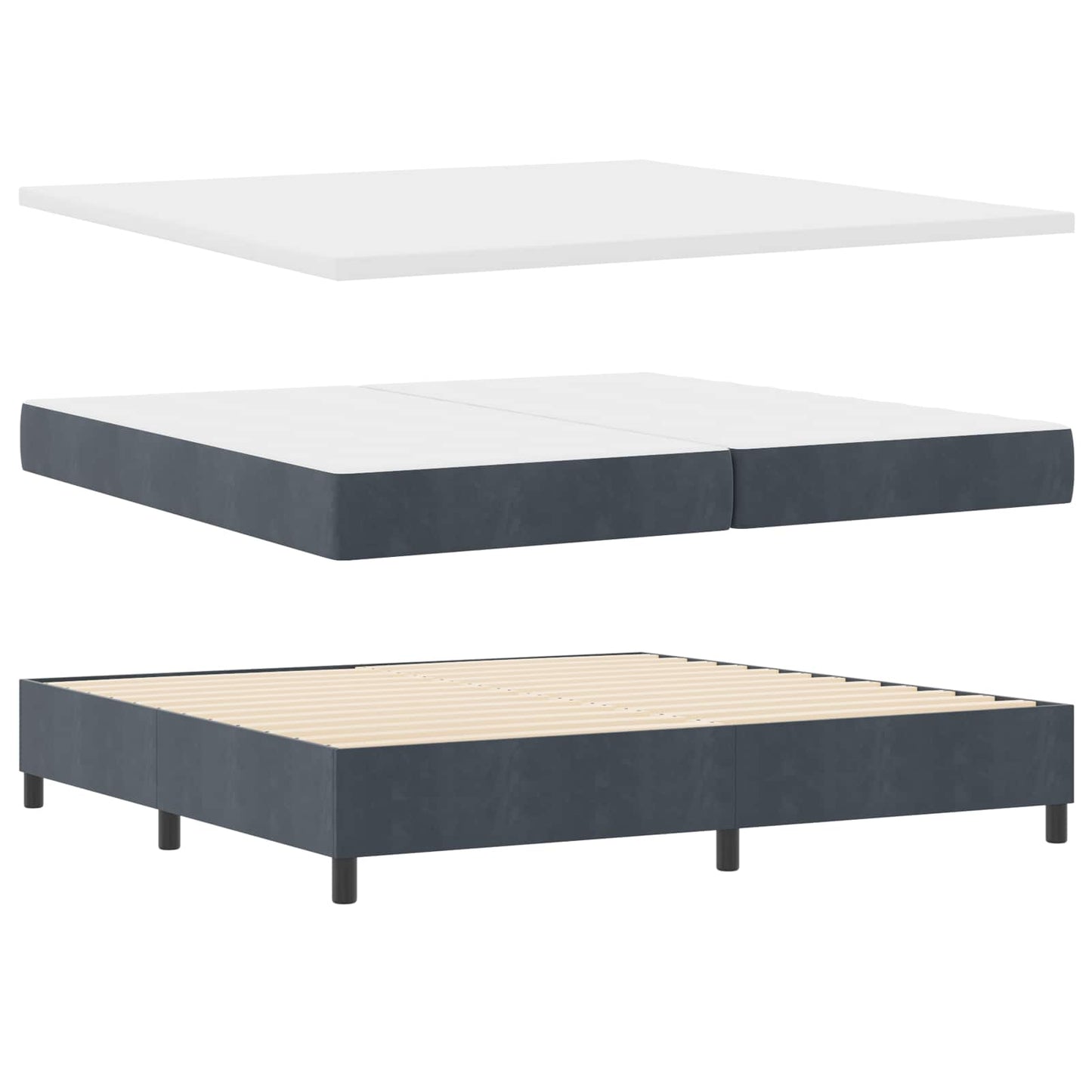 Box spring seng med hovedgærde Mørkegrå 200 x 200 cm Fløjl