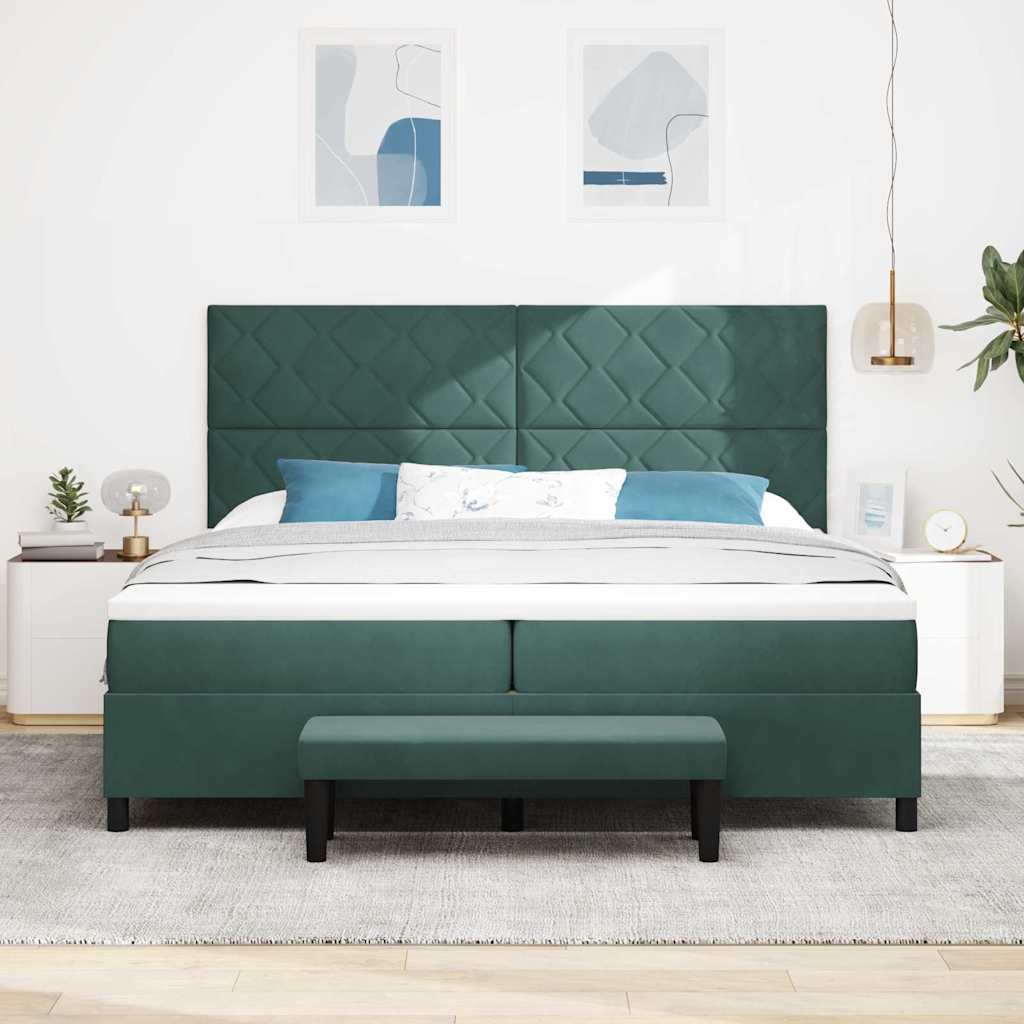 Box spring seng med hovedgærde Mørkegrøn 200 x 200 cm Fløjl
