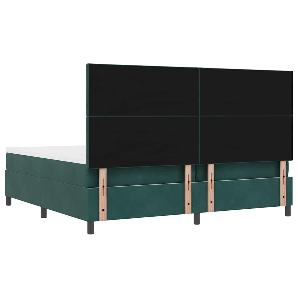 Box spring seng med hovedgærde Mørkegrøn 200 x 200 cm Fløjl