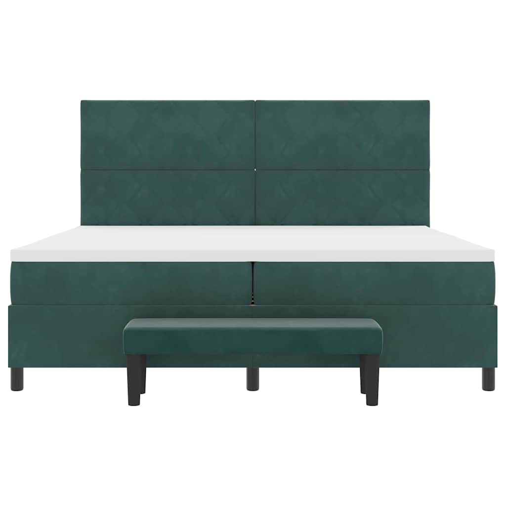 Box spring seng med hovedgærde Mørkegrøn 200 x 200 cm Fløjl