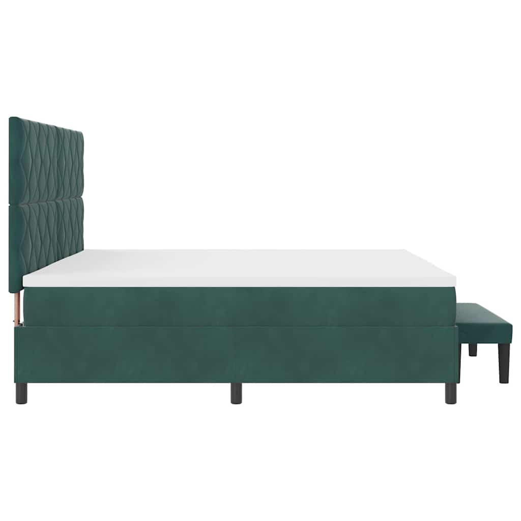 Box spring seng med hovedgærde Mørkegrøn 200 x 200 cm Fløjl