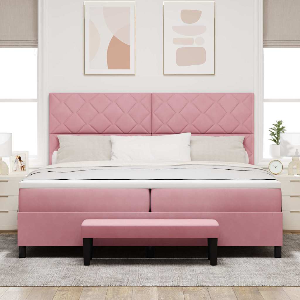 Box spring seng med hovedgærde Lyserød 200 x 200 cm Fløjl