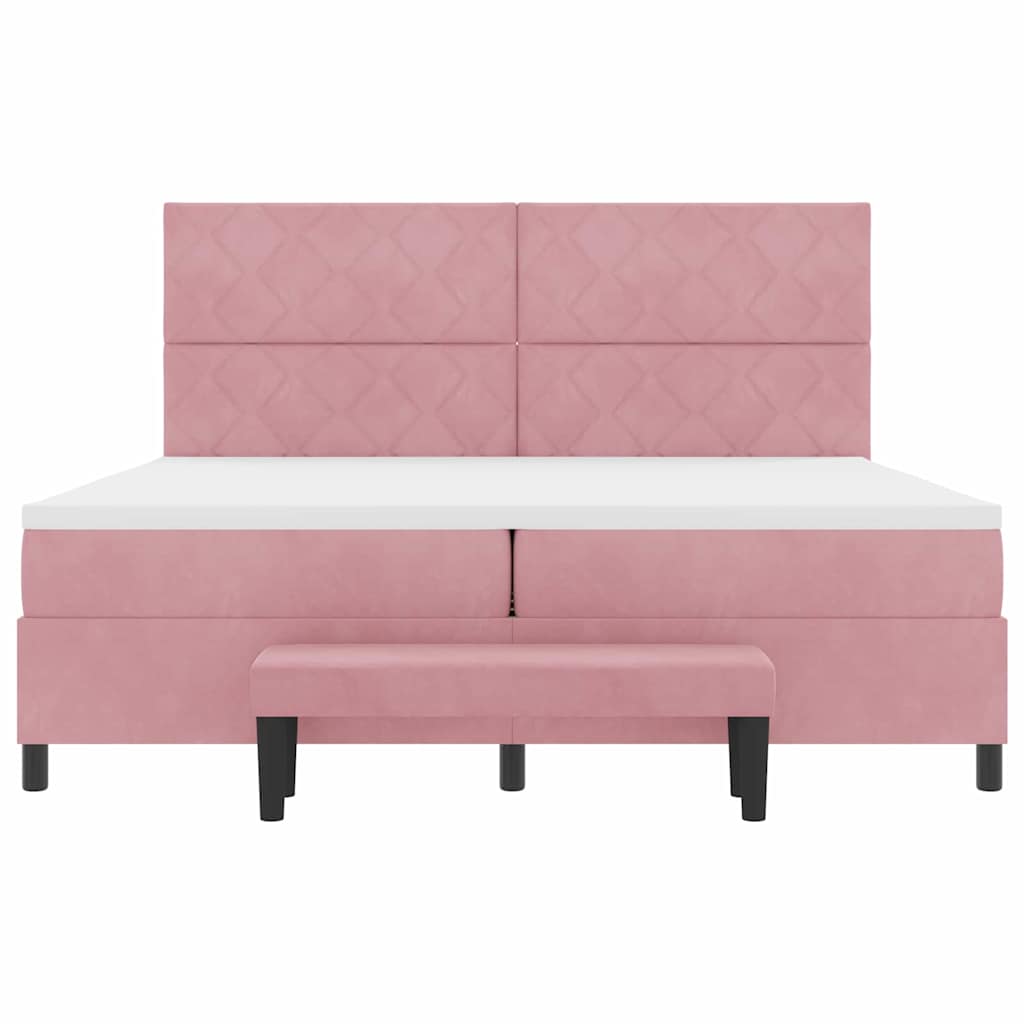 Box spring seng med hovedgærde Lyserød 200 x 200 cm Fløjl