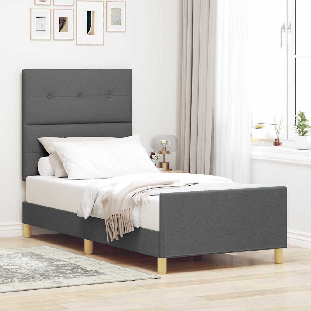 Sengestel med hovedgærde Mørkegrå 90 x 190 cm Stof