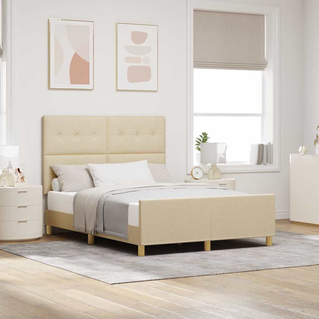 Sengestel med hovedgærde Creme 160 x 200 cm Stof
