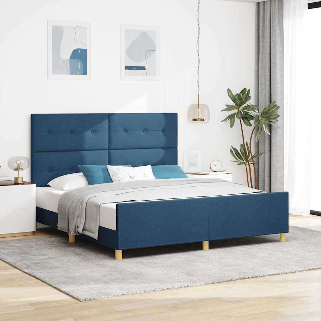 Sengestel med hovedgærde Blå 180 x 200 cm Stof