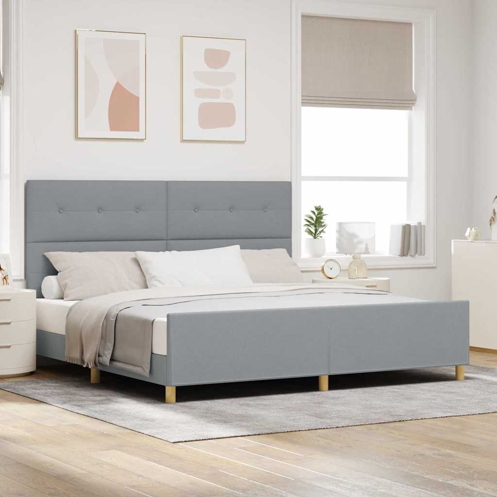 Sengestel med hovedgærde Lysegrå 200 x 200 cm Stof